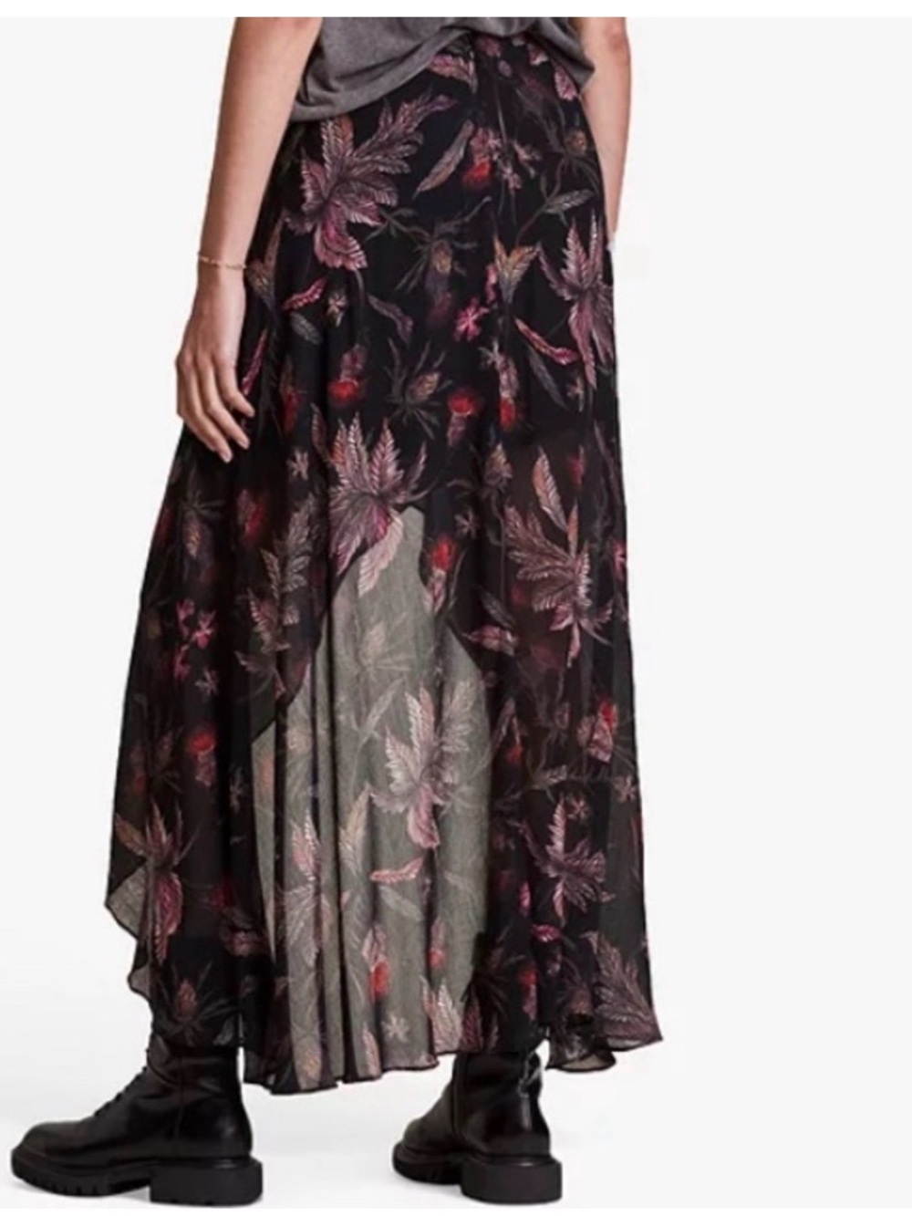 All Saints Asymmetrical Black Floral Skirt - Picture 2 of 5